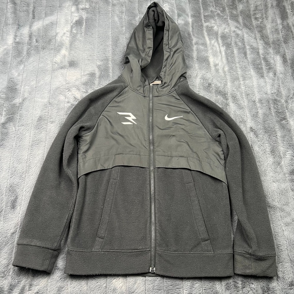 Nike 3 Brand Russell Wilson Kids Mixed Media Fleece Zip Hoodie Black M 10-12